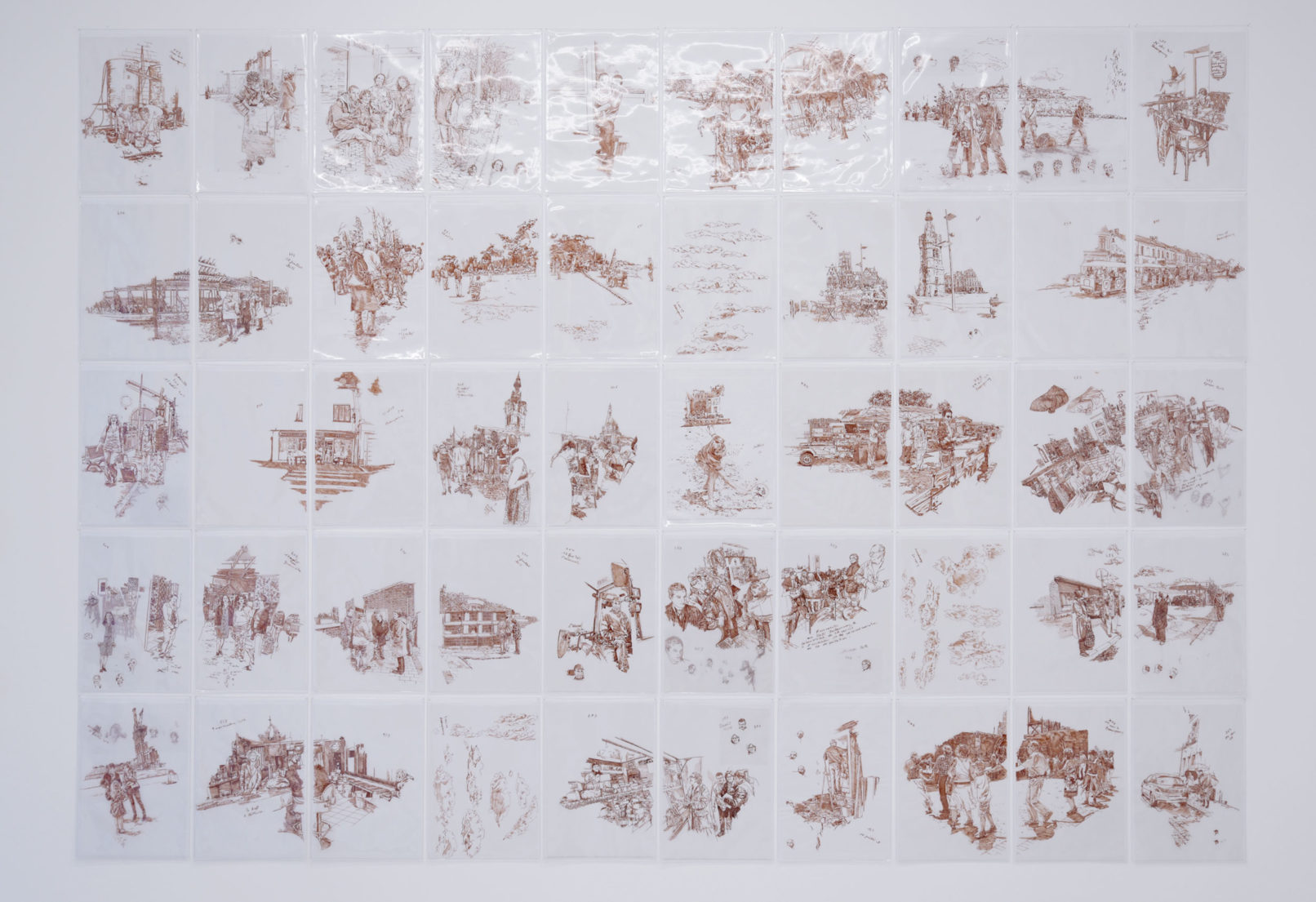 Â«Toile de Jouy, fragmentsÂ» 50 dessins à l'encre sur calque 2016