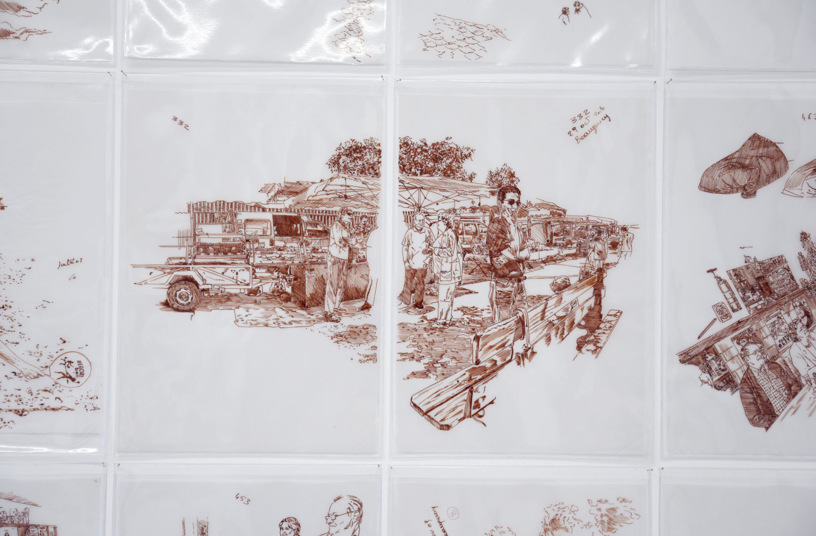 Â«Toile de Jouy, fragmentsÂ» 50 dessins à l'encre sur calque 2016 Sophie Hèlejules