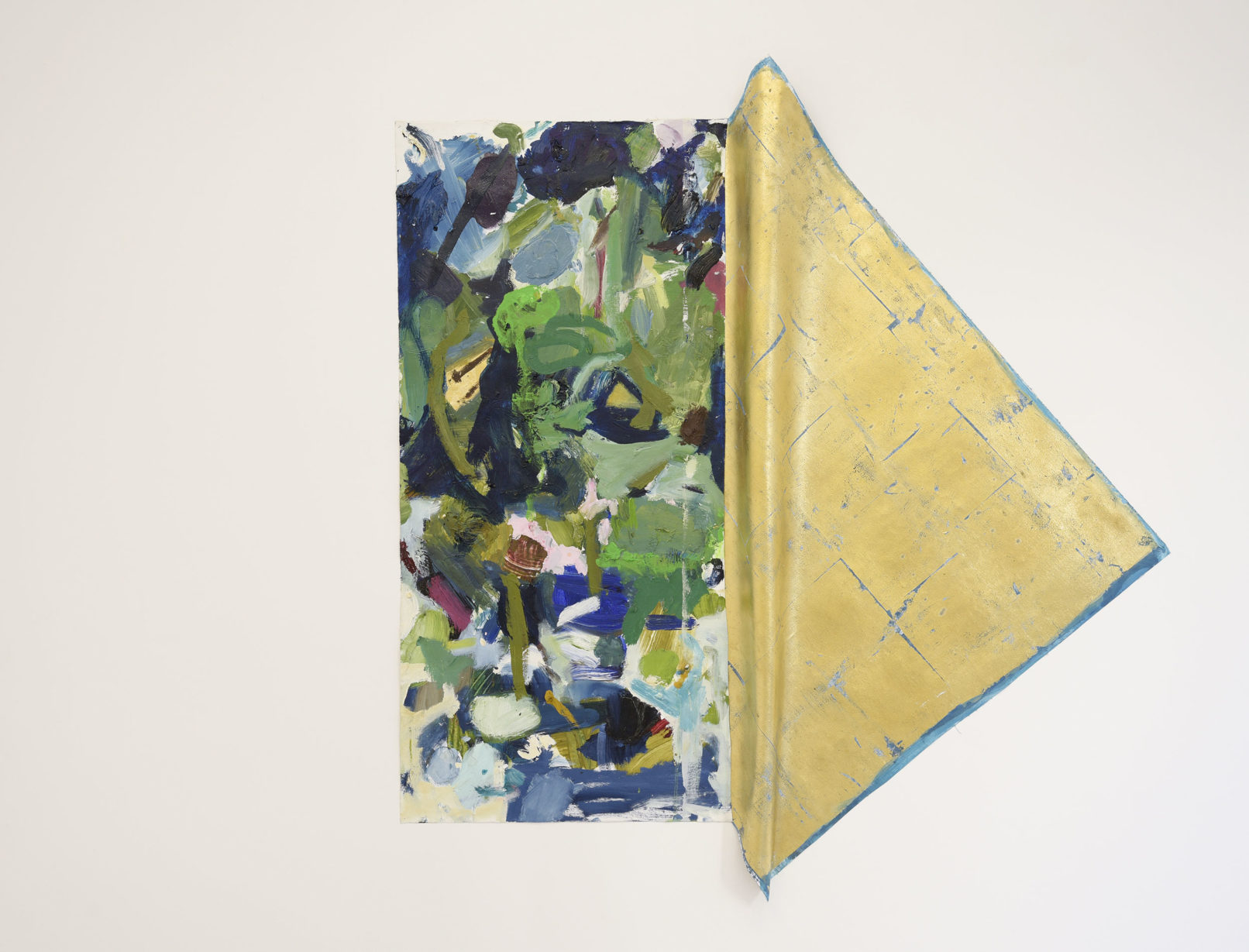 Romina Salem Taborda «Suspendida» peinture à l'huile et feuille d'or 2017
