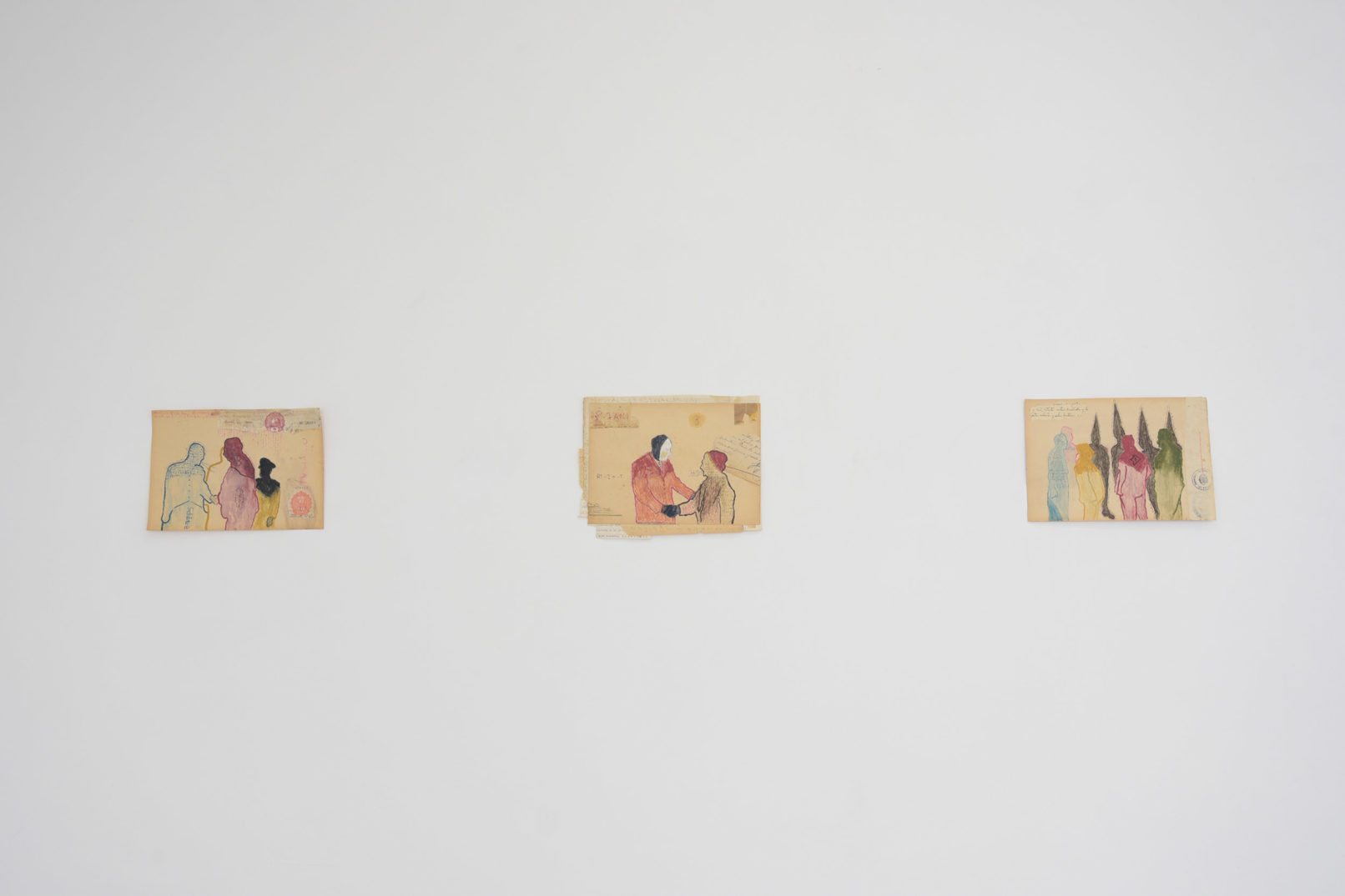 Fredi Casco Espectros III Série de 7 dessins sur documents d'archives 22 x 33 cm 2019