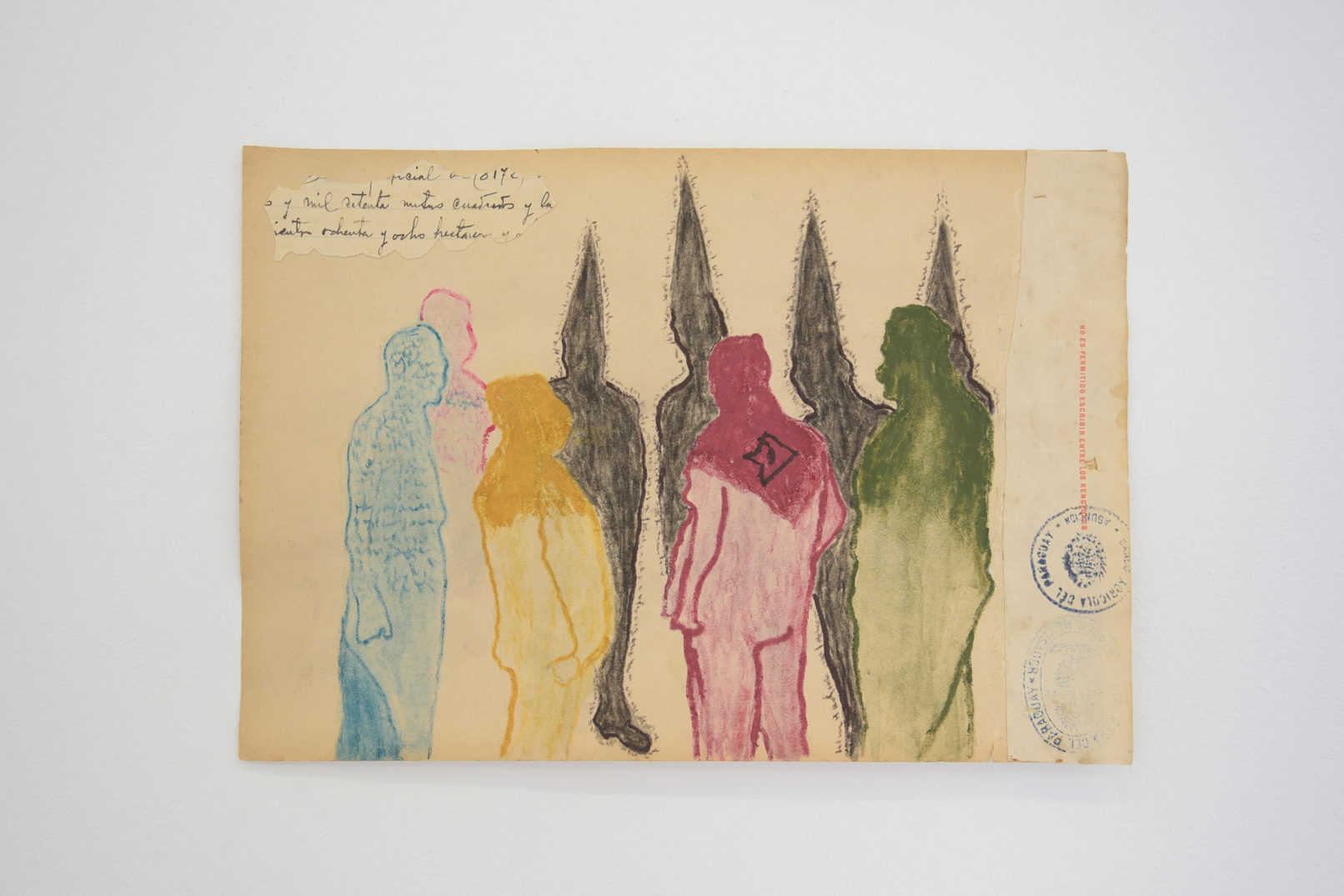 Fredi Casco Espectros III Série de 7 dessins sur documents d'archives 22 x 33 cm 2019